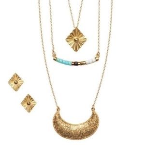 Triple Layer Necklace and Matching Studs